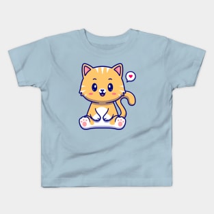 Cute Cat Sitting Cartoon Kids T-Shirt